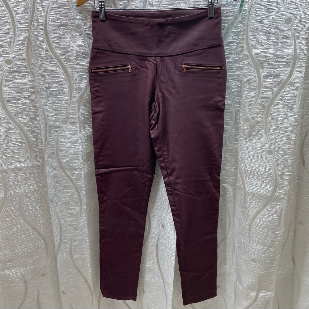 Le Chateau Skinny Pants Women‎ 4 Burgundy Coated Rose Gold Zip Edgy
